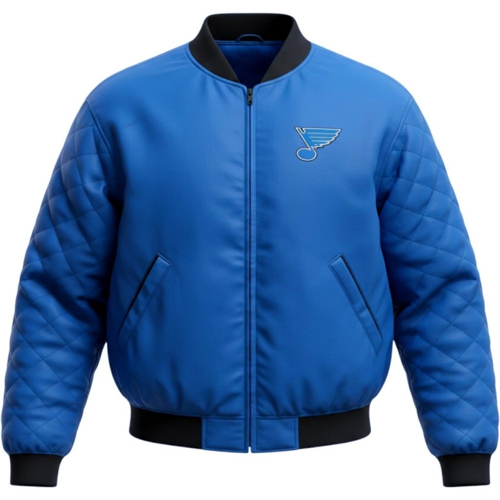 Jostens St Louis Blues NHL Bomber Jacket Large Blue Quilted Zip Vtg 90s Hip Hop